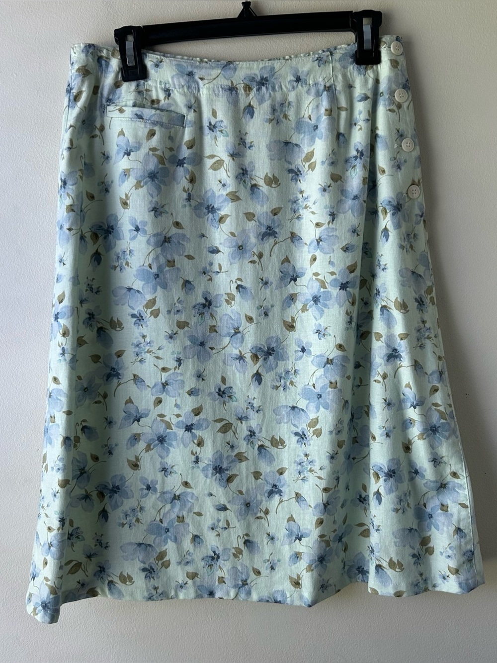 Liz Claiborne Linen Blend Floral Midi A-line Skirt Green Blue 8P - Picture 1 of 5